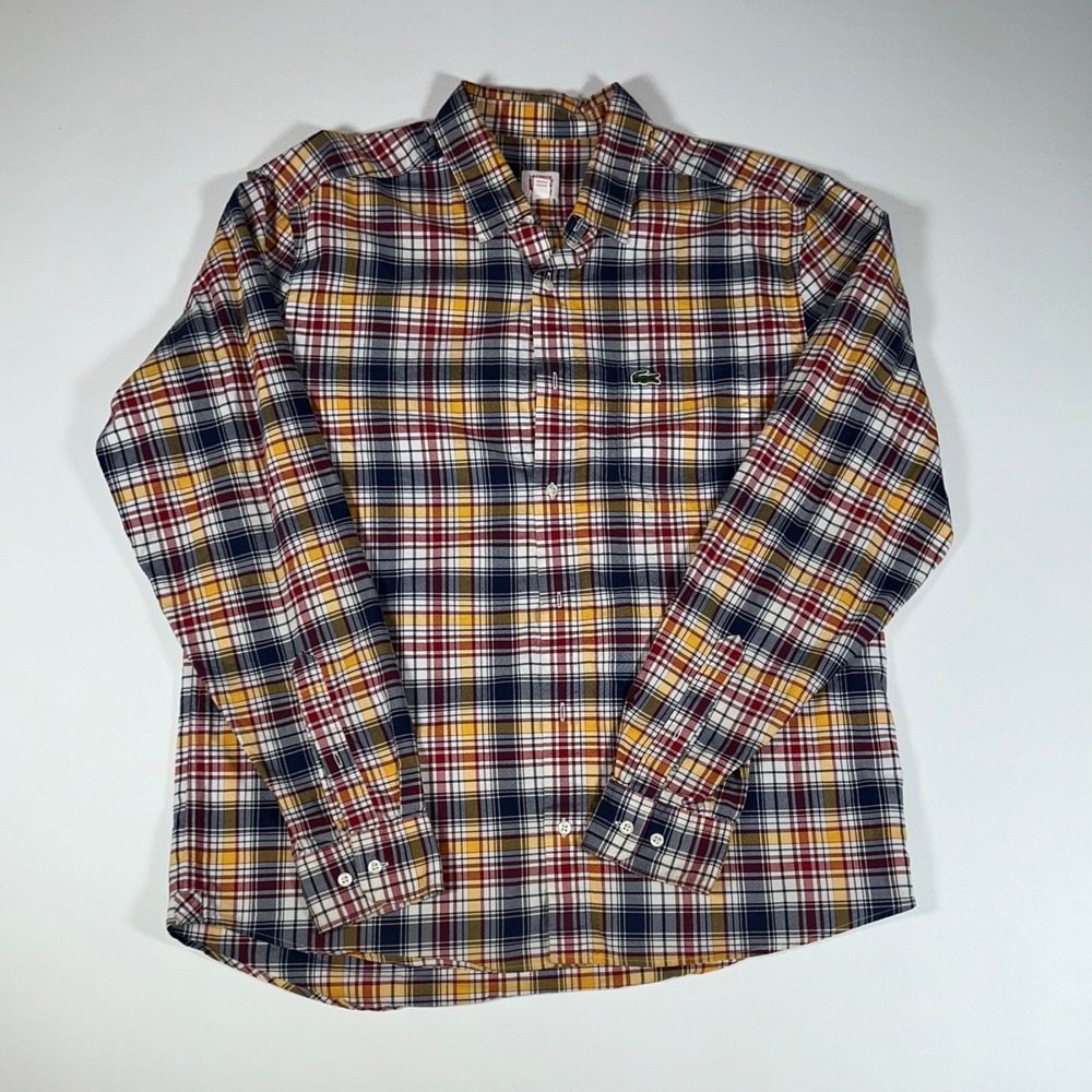 Lacoste L!VE Mens 42 Large Plaid Button Up Shirt Multicolor Cotton Long Sleeve